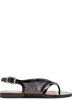 Fishnet patent leather thong sandals