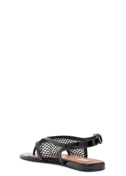 Fishnet patent leather thong sandals