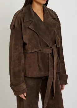 Flamina belted suede trench jacket