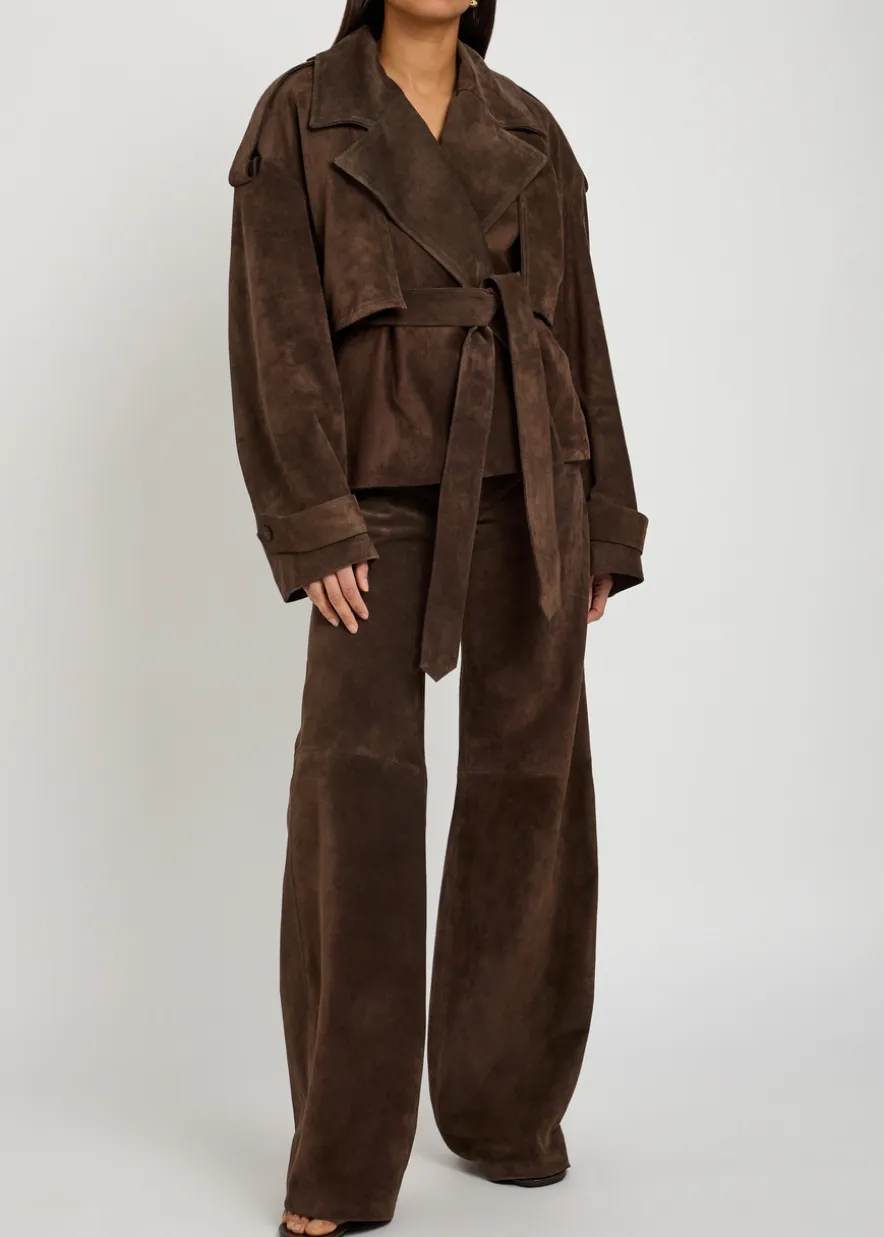 Flamina belted suede trench jacket