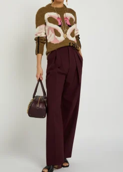 Flamingo and logo-intarsia wool jumper