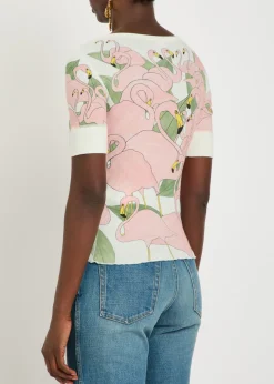 Flamingo-print stretch-cotton top
