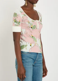 Flamingo-print stretch-cotton top