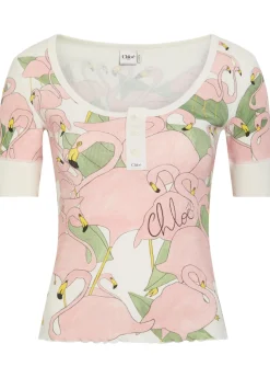 Flamingo-print stretch-cotton top