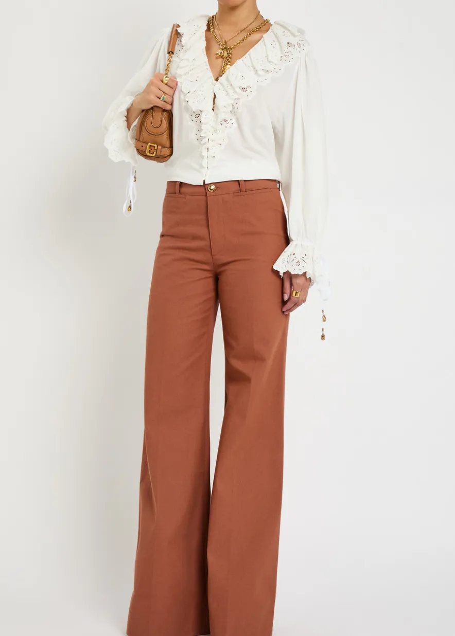Flared-leg canvas trousers