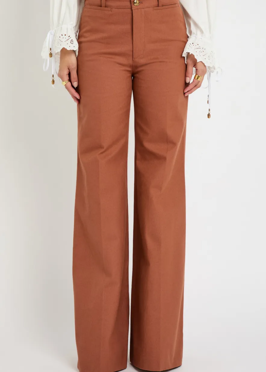 Flared-leg canvas trousers