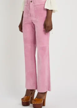 Flared-leg suede trousers