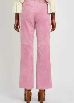 Flared-leg suede trousers