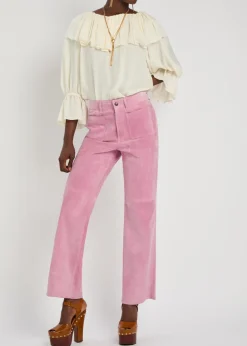 Flared-leg suede trousers