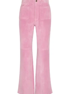 Flared-leg suede trousers