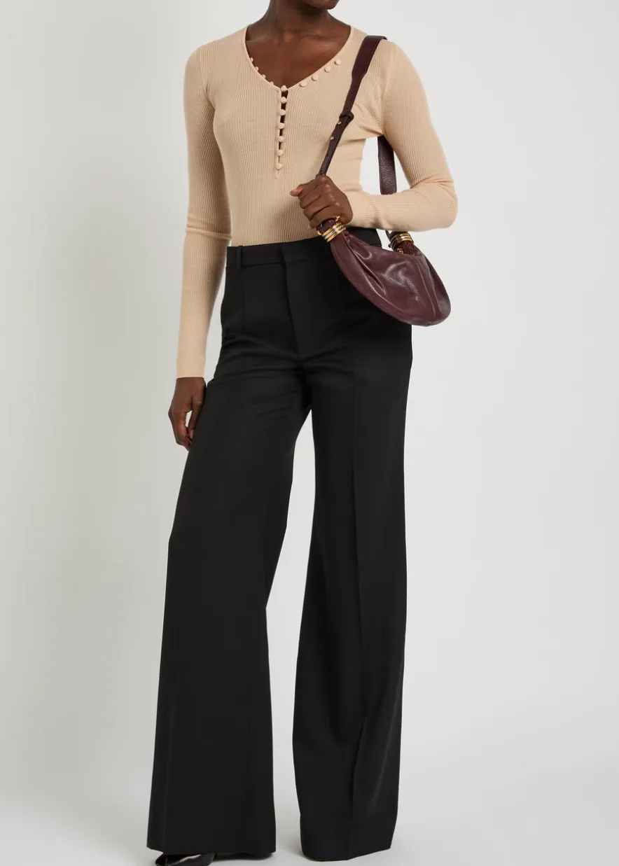 Flared-leg wool trousers