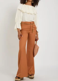 Flared-leg wool trousers