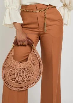 Flared-leg wool trousers