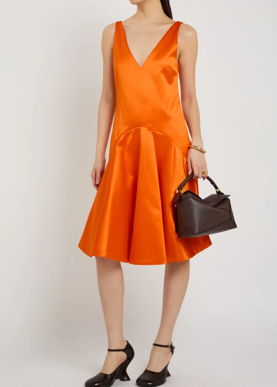 Flared satin midi dress