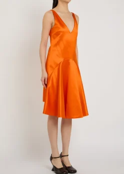Flared satin midi dress