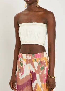 Flavia pleated cotton-blend bandeau top