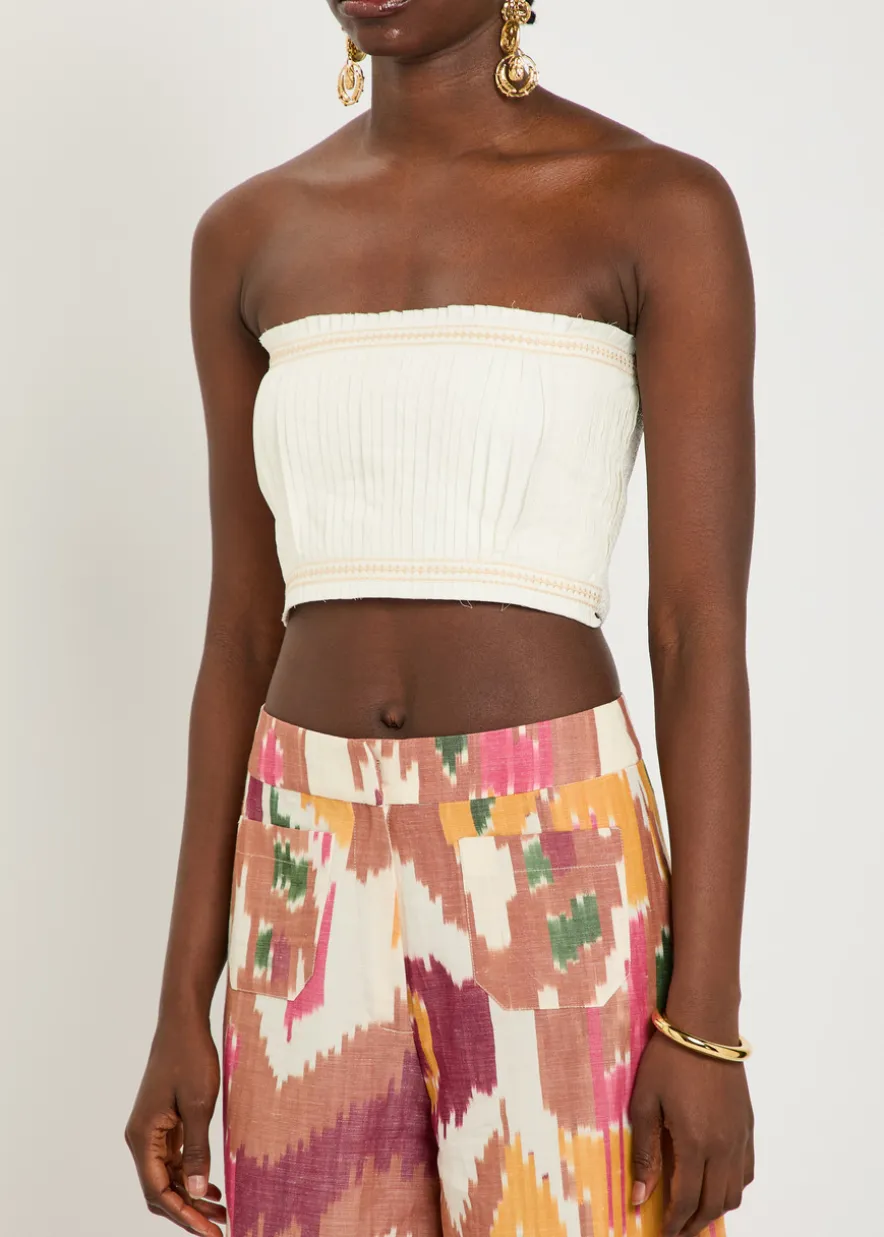 Flavia pleated cotton-blend bandeau top