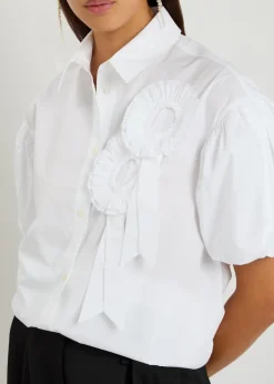 Floral-appliquéd cropped cotton-poplin shirt