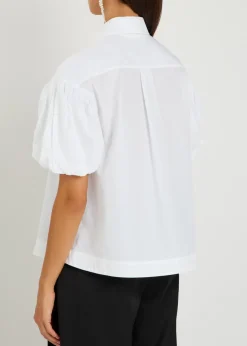 Floral-appliquéd cropped cotton-poplin shirt