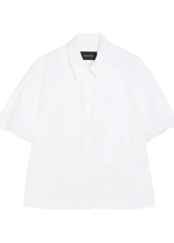 Floral-appliquéd cropped cotton-poplin shirt