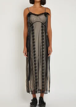 Floral-appliquéd tulle maxi dress