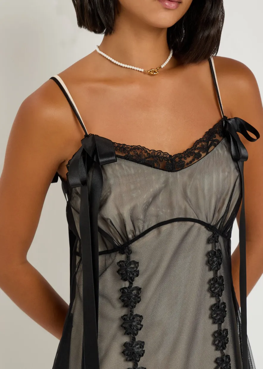 Floral-appliquéd tulle maxi dress