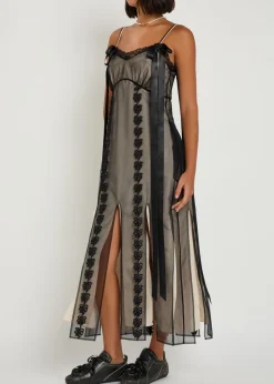 Floral-appliquéd tulle maxi dress