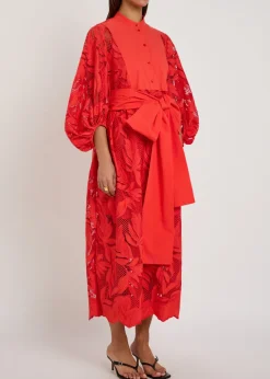 Floral cutwork poplin midi shirt dress