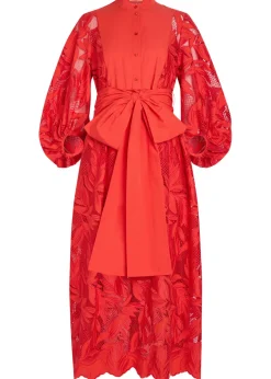 Floral cutwork poplin midi shirt dress