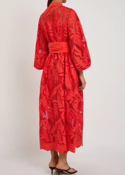 Floral cutwork poplin midi shirt dress