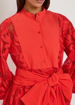 Floral cutwork poplin midi shirt dress