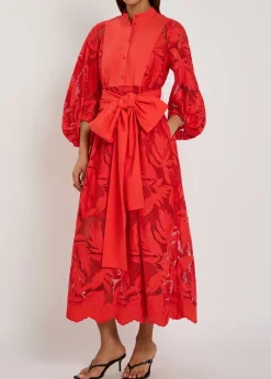 Floral cutwork poplin midi shirt dress