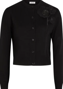 Floral-embellished merino wool cardigan