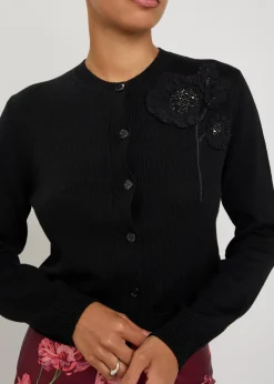 Floral-embellished merino wool cardigan