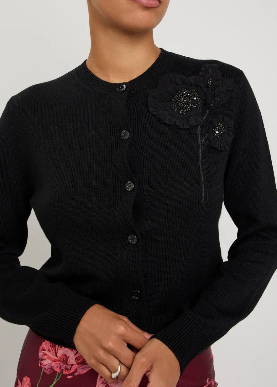 Floral-embellished merino wool cardigan