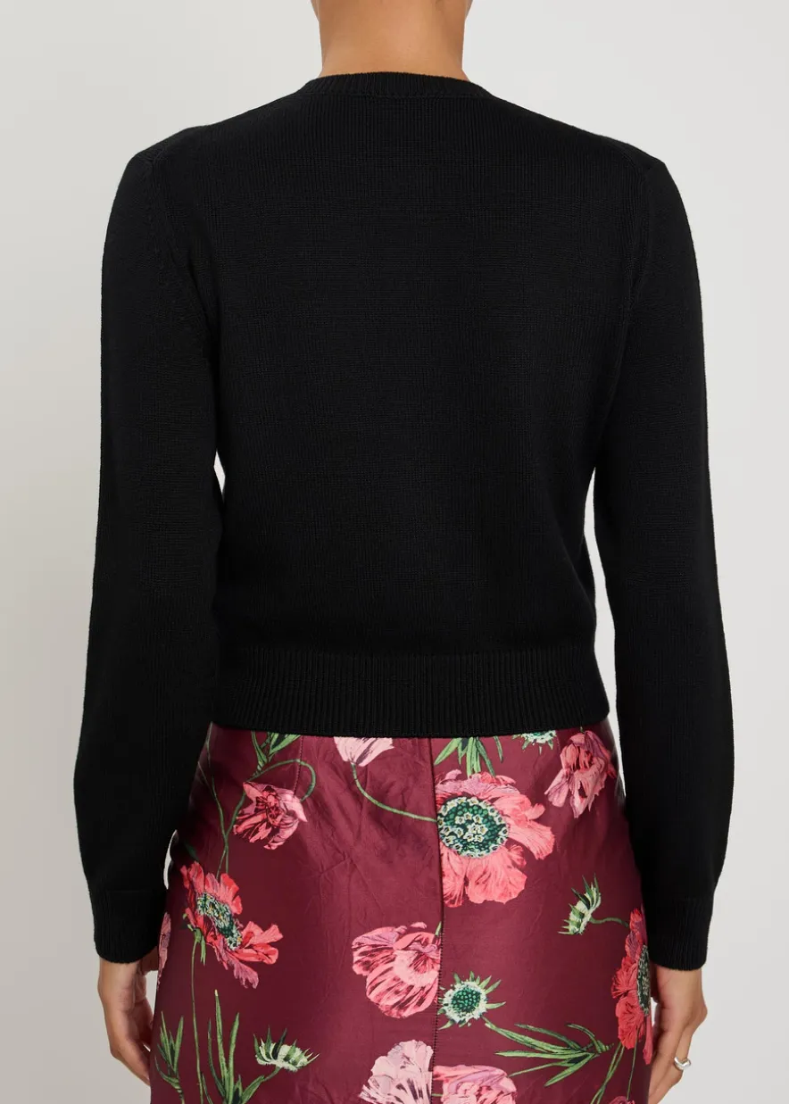 Floral-embellished merino wool cardigan