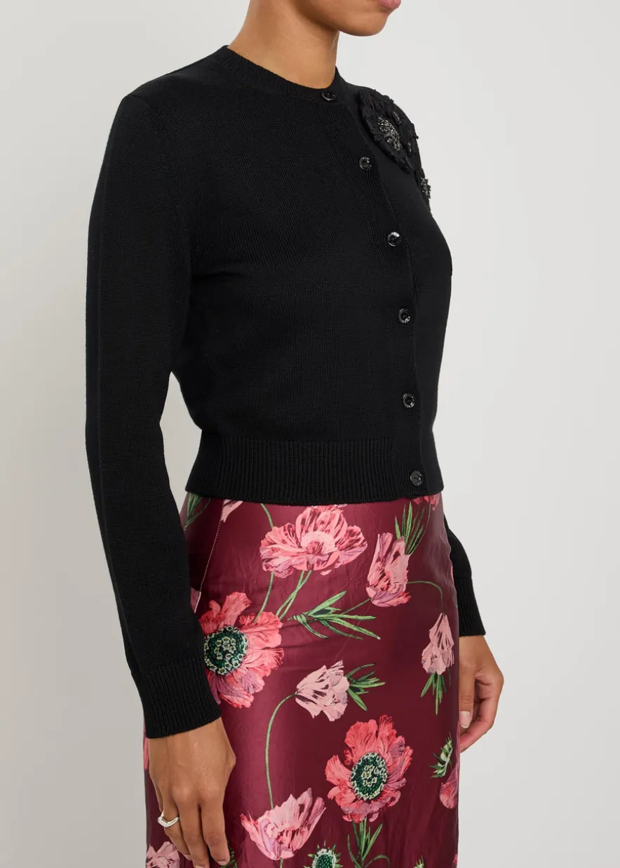 Floral-embellished merino wool cardigan