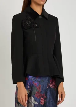 Floral-embellished wool jacket