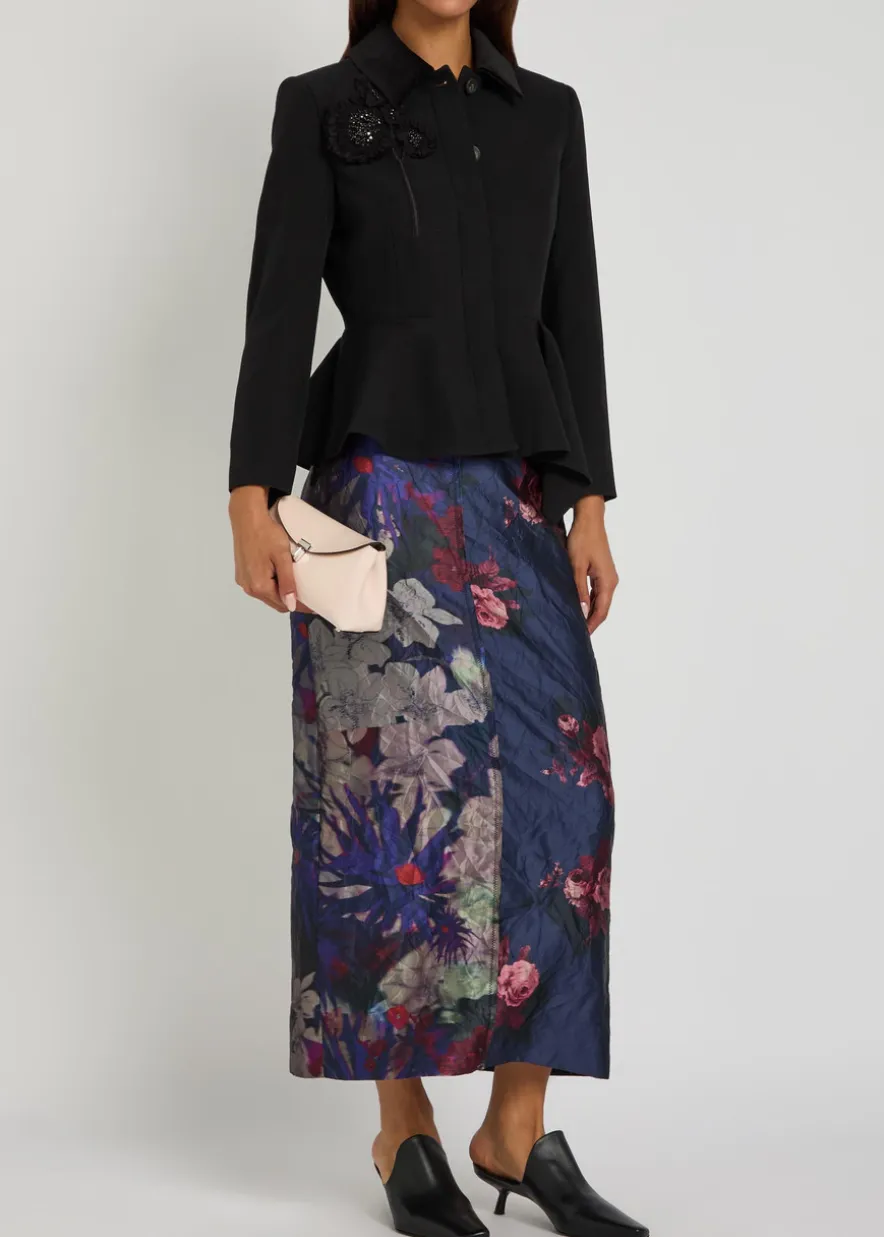 Floral-embellished wool jacket