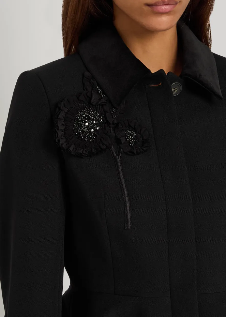 Floral-embellished wool jacket