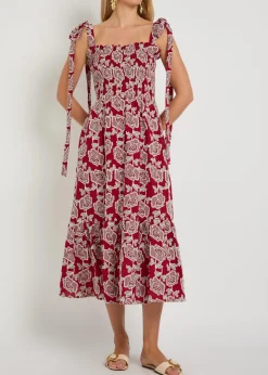 Floral-embroidered cotton-blend midi dress