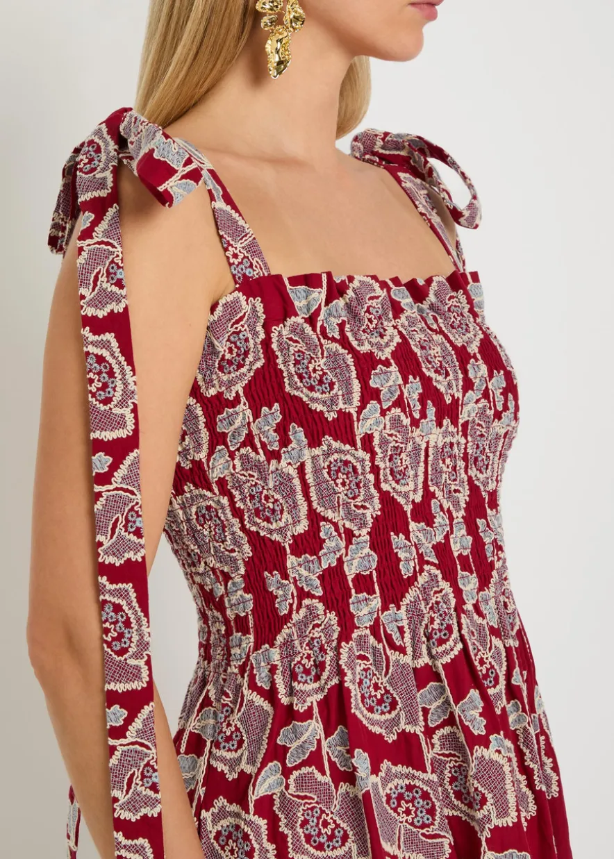 Floral-embroidered cotton-blend midi dress