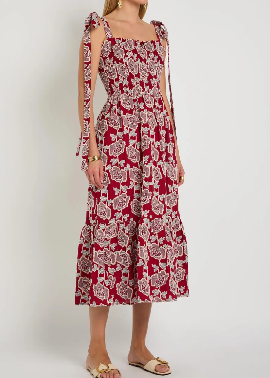 Floral-embroidered cotton-blend midi dress