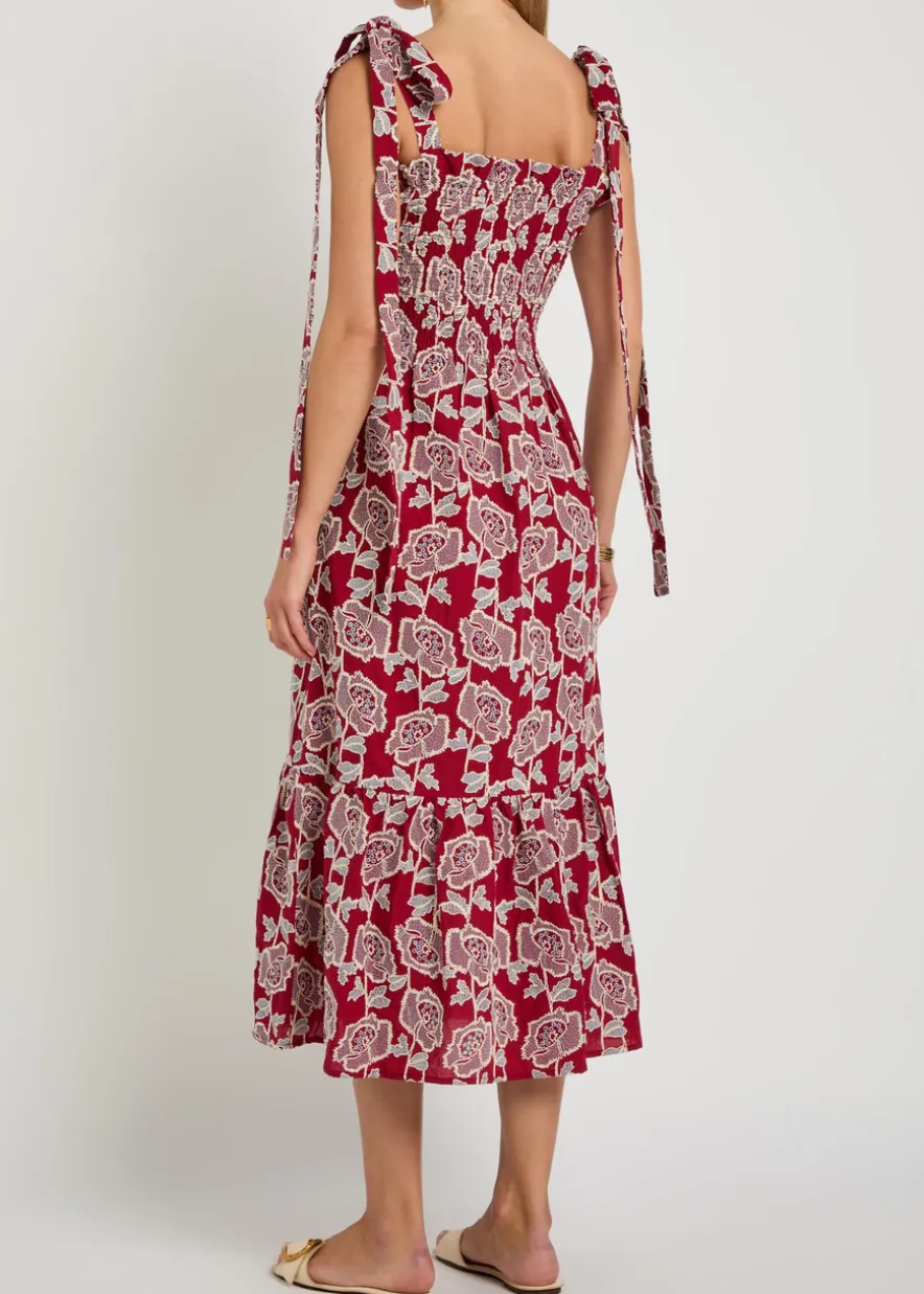 Floral-embroidered cotton-blend midi dress