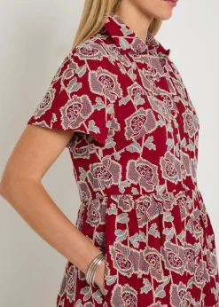 Floral-embroidered cotton-blend midi shirt dress