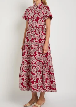 Floral-embroidered cotton-blend midi shirt dress