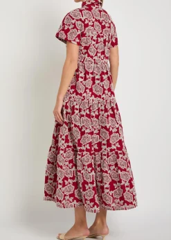 Floral-embroidered cotton-blend midi shirt dress