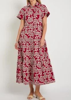 Floral-embroidered cotton-blend midi shirt dress
