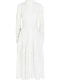Floral-embroidered cotton maxi shirt dress