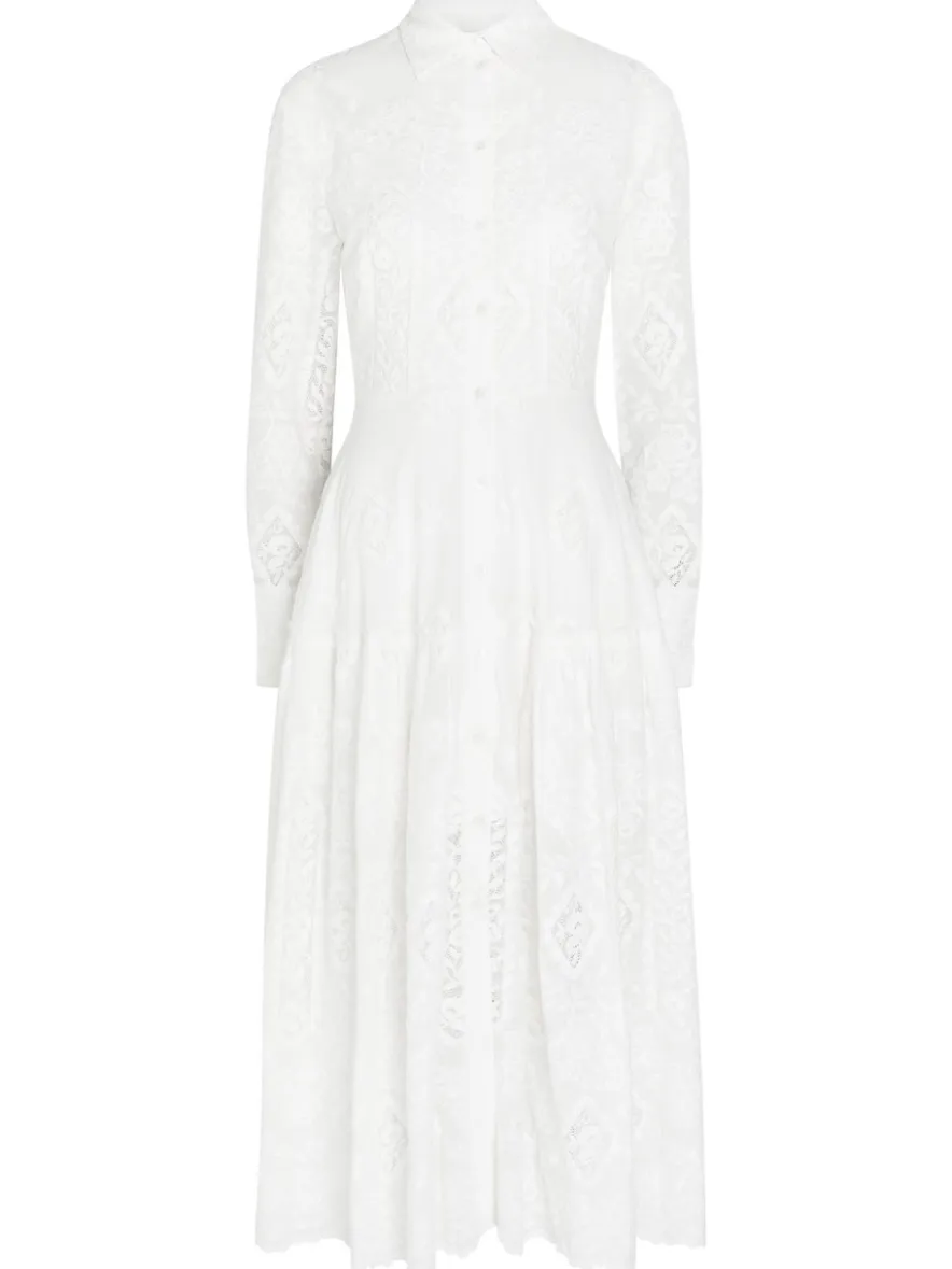 Floral-embroidered cotton maxi shirt dress
